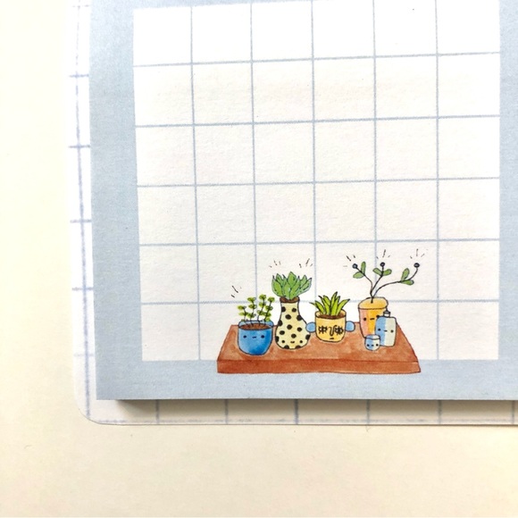 🏷️ handmade bookshelf plant blue grid kawaii sticky notes - Picture 9 of 14